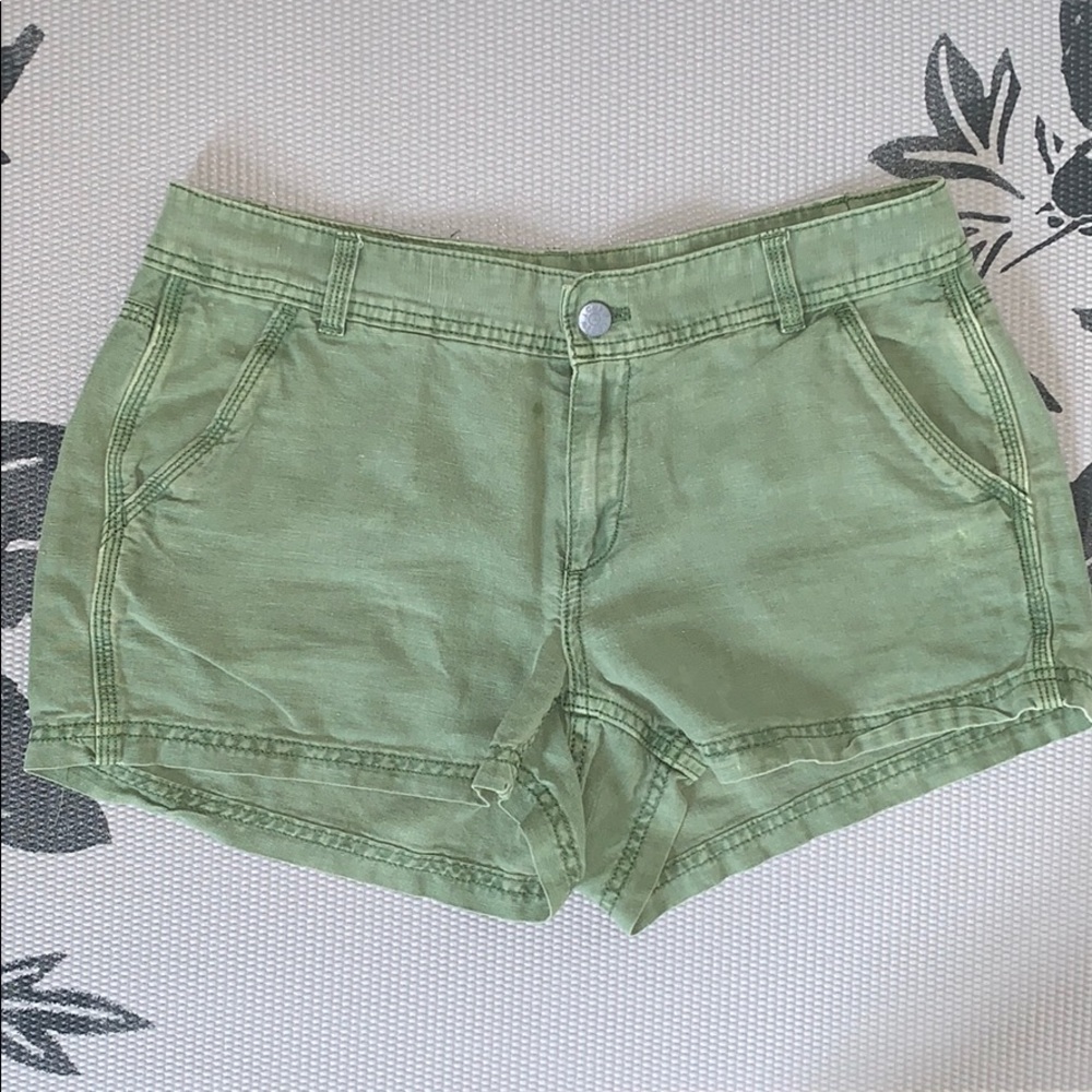 J. Crew, green linen shorts, size 4